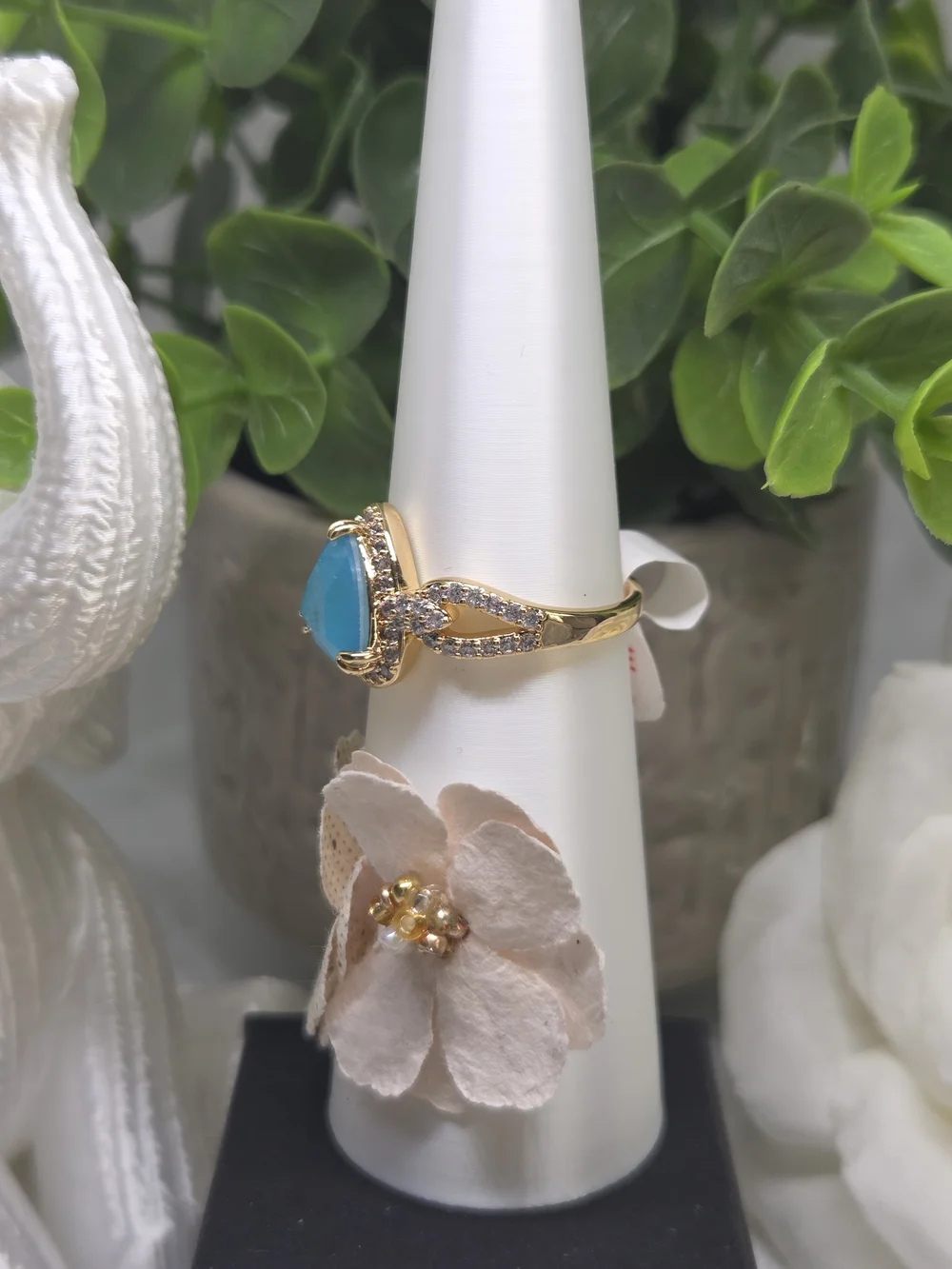 BP Gold Ring with Aqua-Marine Ice Crystal